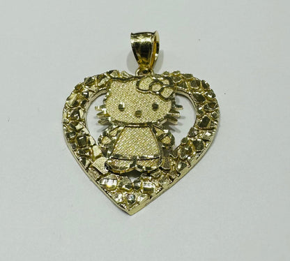 10K GOLD KITTY HEART PENDANT, WEIGHT: 3.3gm