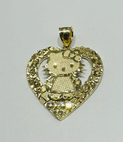 10K GOLD KITTY HEART PENDANT, WEIGHT: 3.3gm
