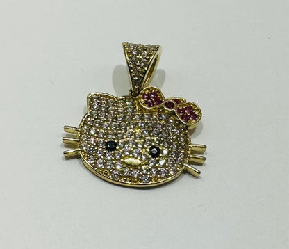 10K GOLD KITTY CZ STONE PENDANT, WEIGHT: 2.0gm