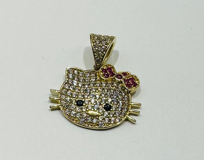 10K GOLD KITTY CZ STONE PENDANT, WEIGHT: 2.0gm