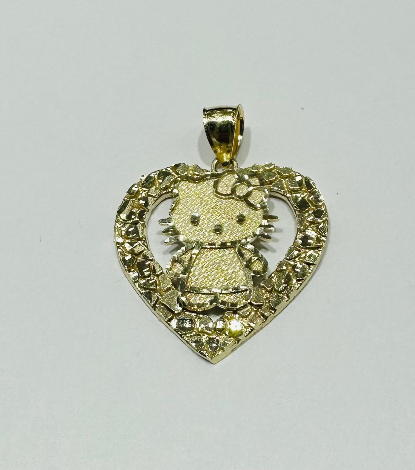 10K GOLD KITTY HEART PENDANT, WEIGHT: 3.3gm