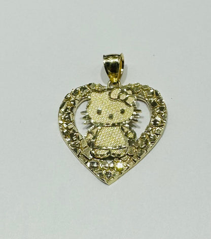 10K GOLD KITTY HEART PENDANT, WEIGHT: 3.3gm