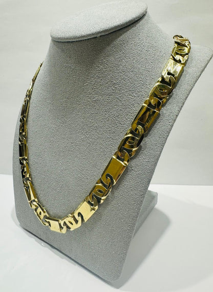 10K GOLD TIGER EYE LINK CHAIN 24" 9.15mm, 75.4gm