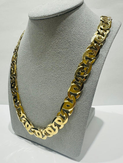 10K GOLD TIGER EYE LINK CHAIN 24" 9.15mm, 98gm