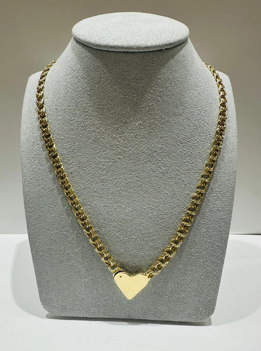 10K GOLD CHINO LINK CHAIN WITH HEART 20" 5.10mm, 19.3gm