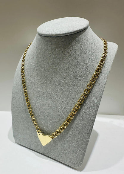 10K GOLD CHINO LINK CHAIN WITH HEART 20" 5.10mm, 19.3gm