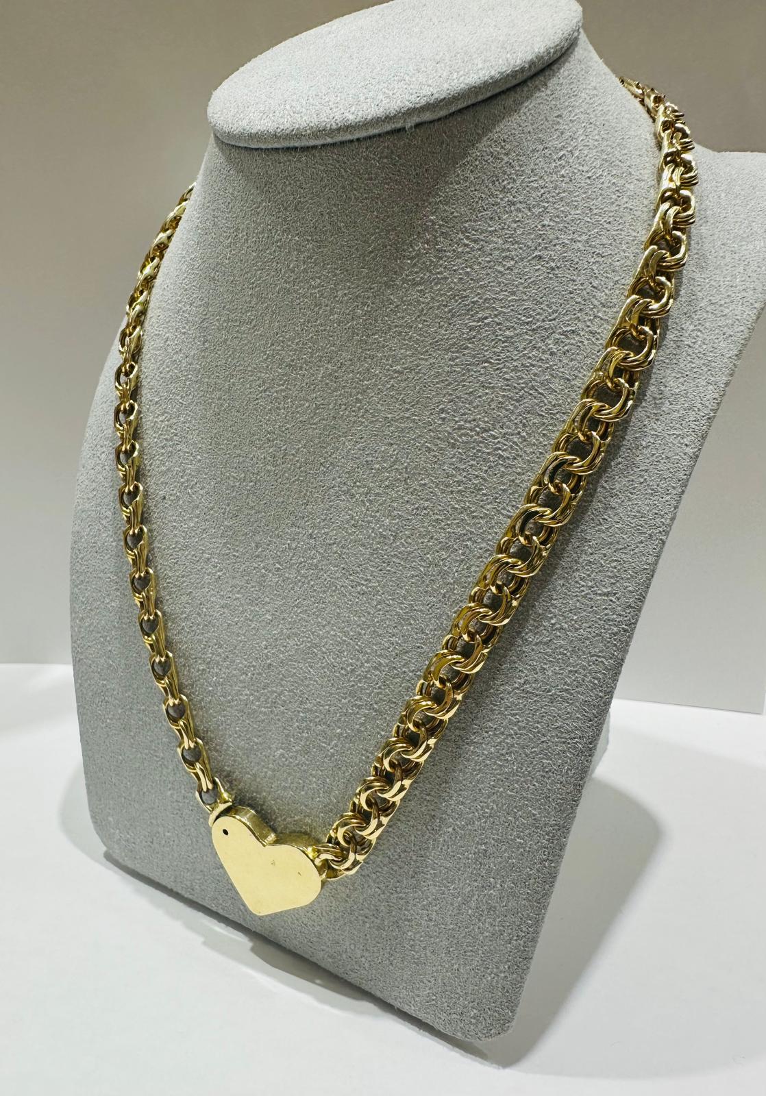 10K SOLID GOLD CHINO LINK CHAIN WITH HEART 15.5" 6.97mm, 31.2gm