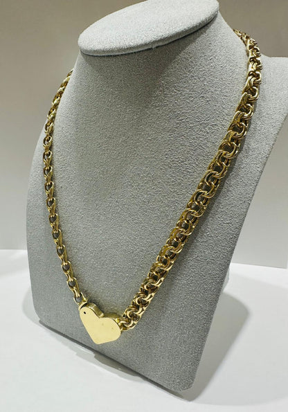 10K SOLID GOLD CHINO LINK CHAIN WITH HEART 15.5" 6.97mm, 31.2gm