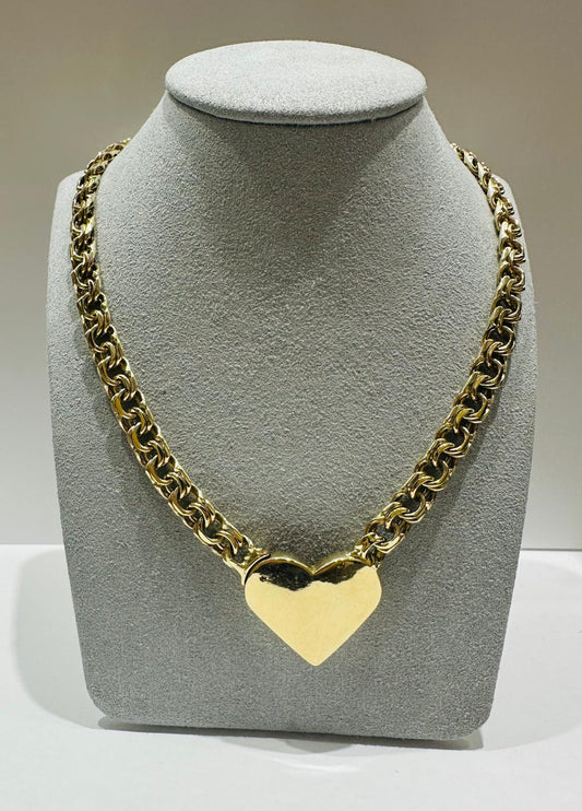 10K SOLID GOLD CHINO LINK CHAIN WITH HEART 16.5" 7.26mm, 53gm