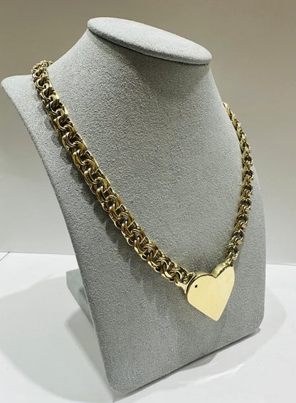 10K SOLID GOLD CHINO LINK CHAIN WITH HEART 16.5" 7.26mm, 53gm