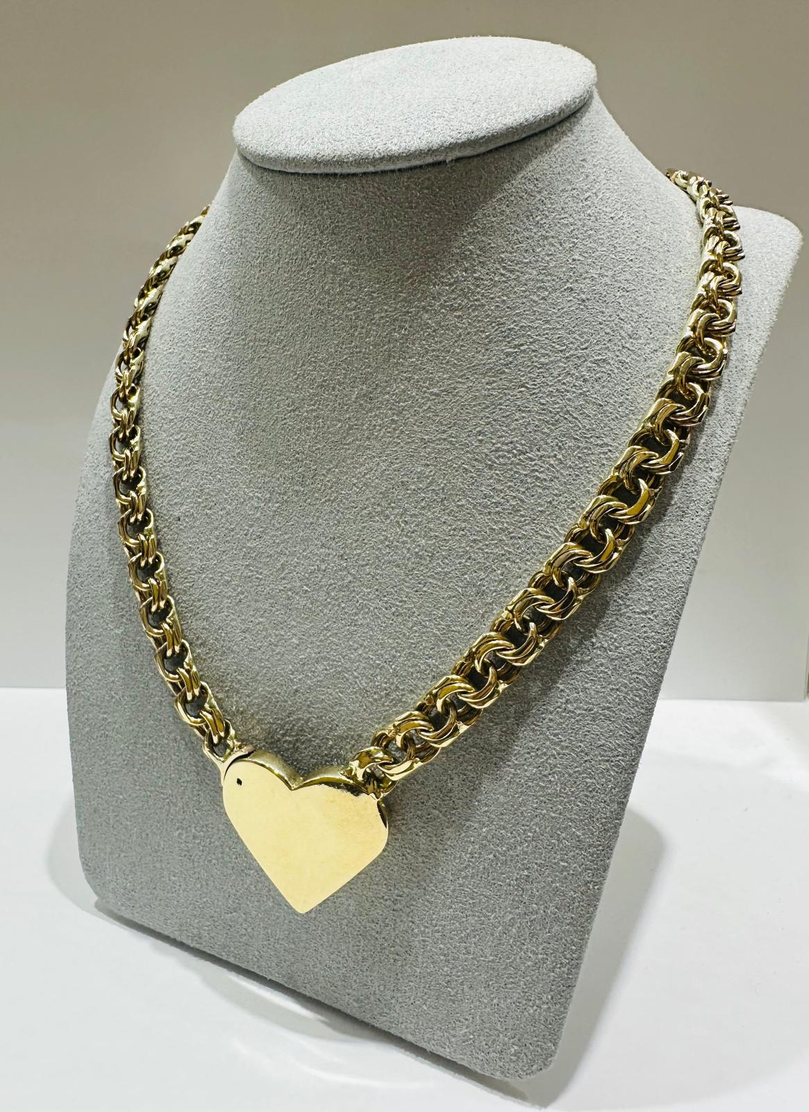 10K SOLID GOLD CHINO LINK CHAIN WITH HEART 16.5" 7.26mm, 53gm