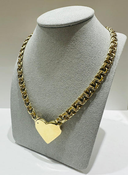 10K SOLID GOLD CHINO LINK CHAIN WITH HEART 16.5" 7.26mm, 53gm