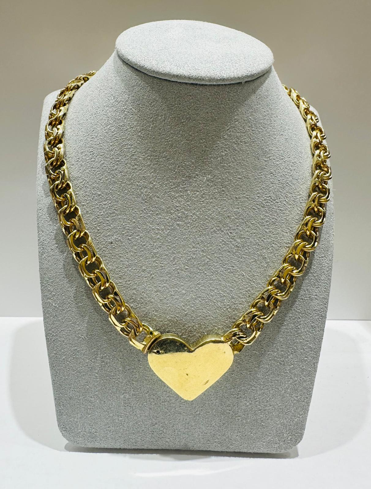 10K SOLID GOLD CHINO LINK CHAIN WITH HEART 17.5" 9.10mm, 62.8gm