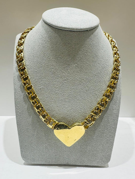 10K SOLID GOLD CHINO LINK CHAIN WITH HEART 17.5" 9.10mm, 62.8gm