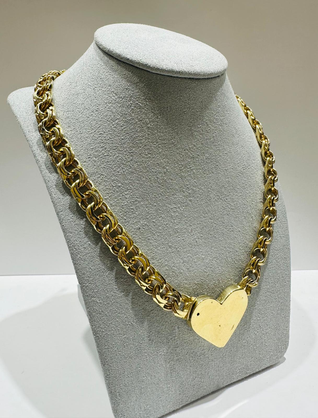 10K SOLID GOLD CHINO LINK CHAIN WITH HEART 17.5" 9.10mm, 62.8gm