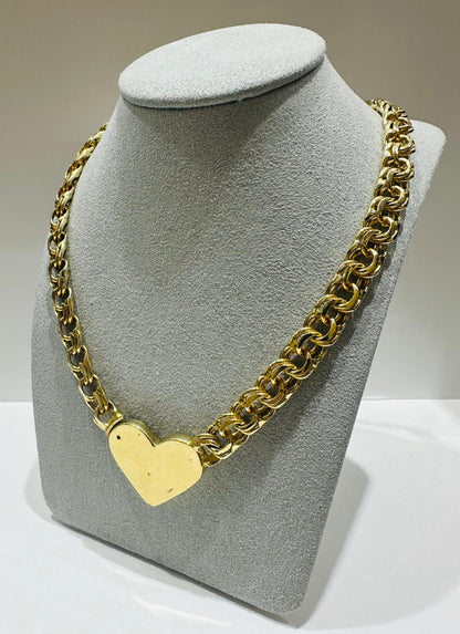10K SOLID GOLD CHINO LINK CHAIN WITH HEART 17.5" 9.10mm, 62.8gm