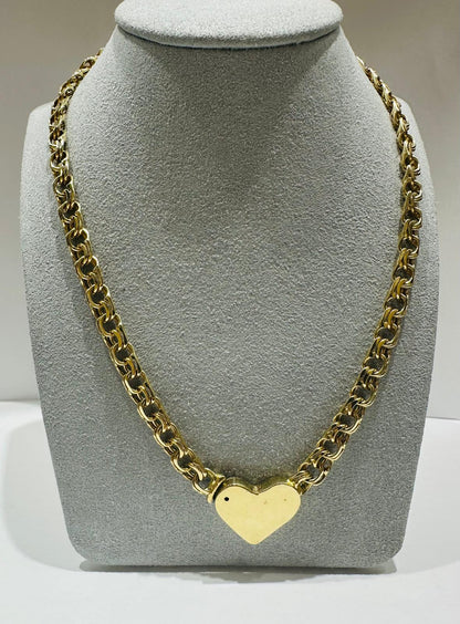10K SOLID GOLD CHINO LINK CHAIN WITH HEART 15.5" 6.97mm, 31.2gm