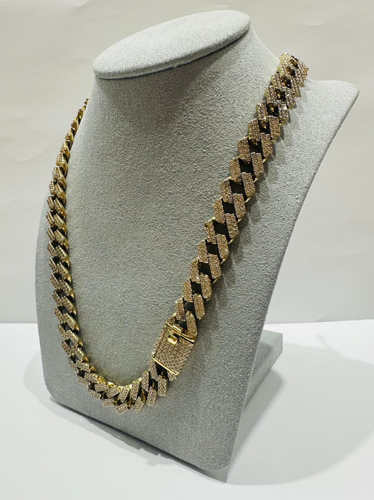10K GOLD MIAMI CUBAN LINK CHAIN WITH CZ STONE 20" 11.20mm, 98.1gm