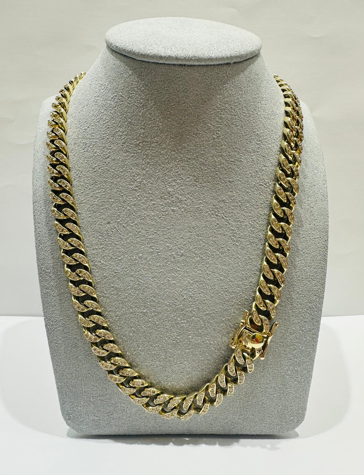 10K GOLD MIAMI CUBAN LINK CHAIN WITH CZ STONE 20" 8.75mm, 75.9gm
