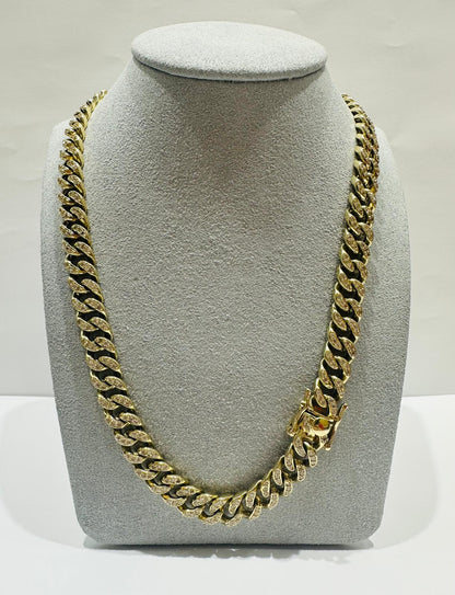 10K GOLD MIAMI CUBAN LINK CHAIN WITH CZ STONE 20" 8.75mm, 75.9gm