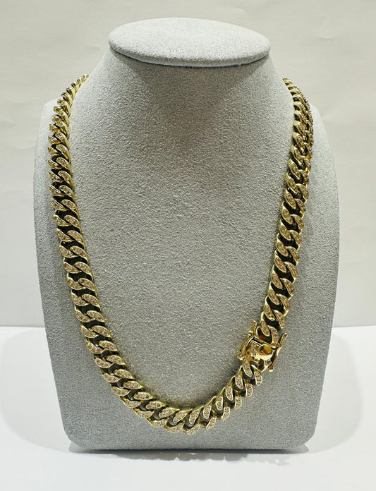 10K GOLD MIAMI CUBAN LINK CHAIN WITH CZ STONE 20" 8.75mm, 75.9gm