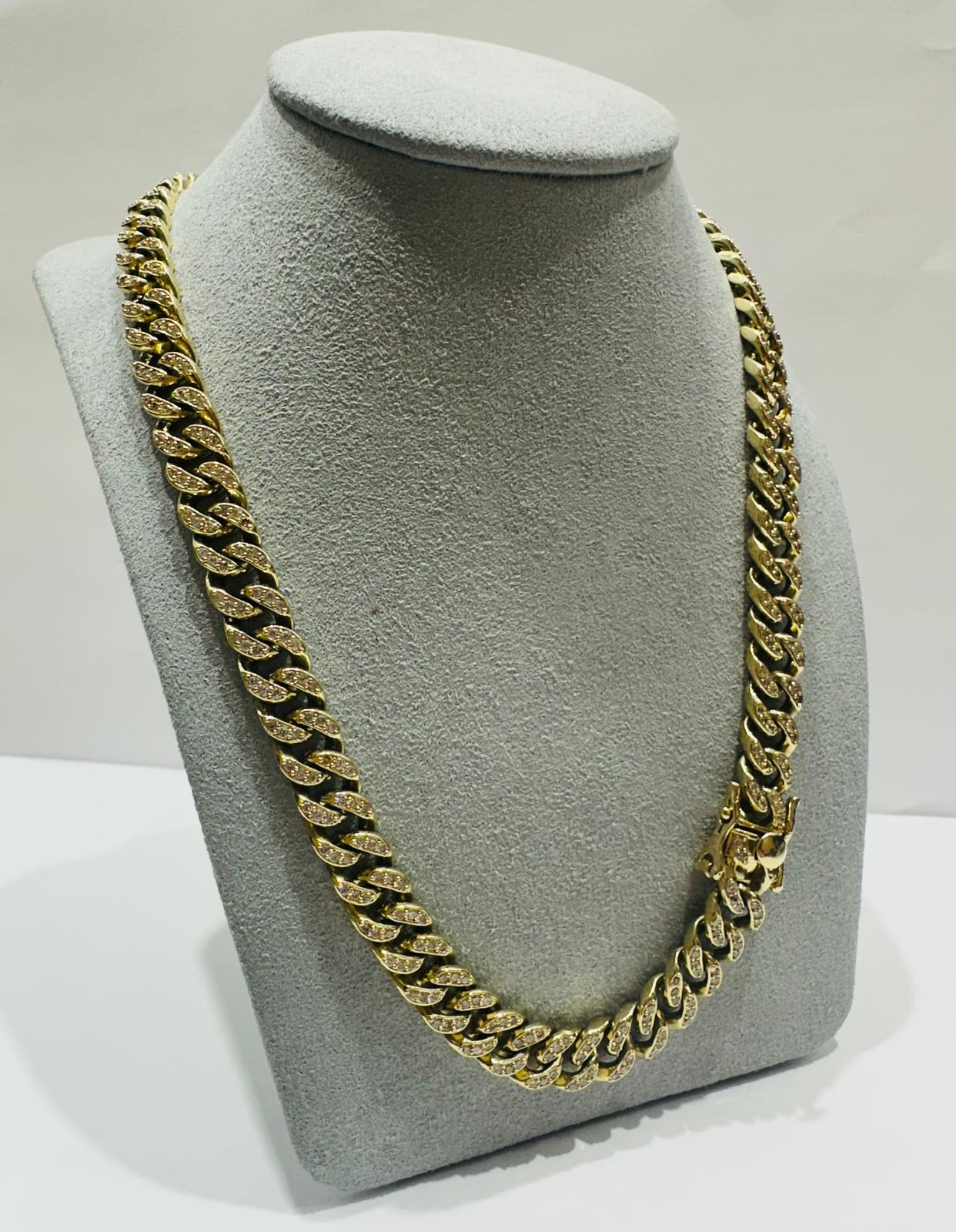 10K GOLD MIAMI CUBAN LINK CHAIN WITH CZ STONE 20" 8.75mm, 75.9gm