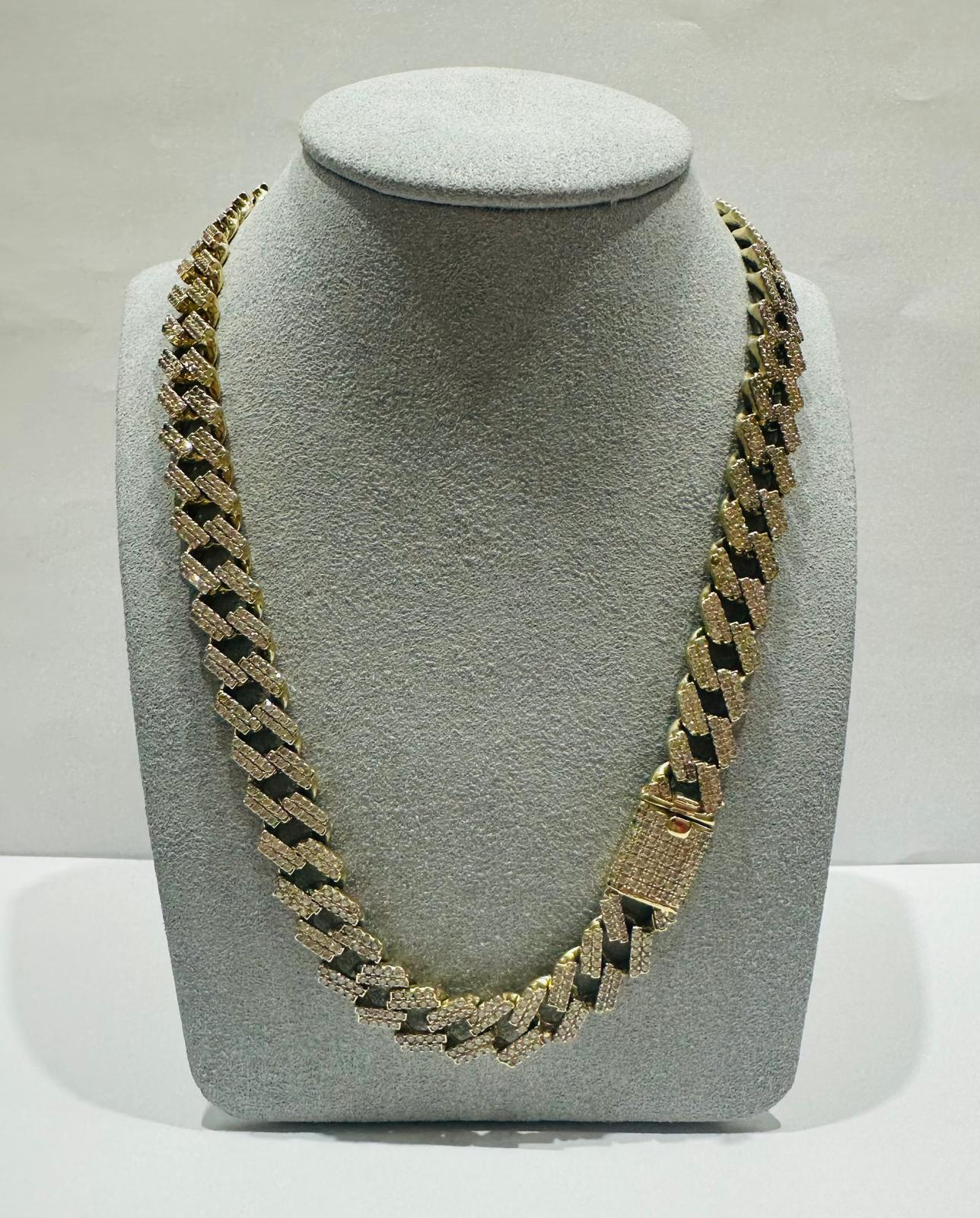 10K GOLD MIAMI CUBAN LINK CHAIN WITH CZ STONE 20" 11.20mm, 98.1gm