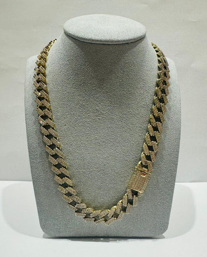10K GOLD MIAMI CUBAN LINK CHAIN WITH CZ STONE 20" 11.20mm, 98.1gm