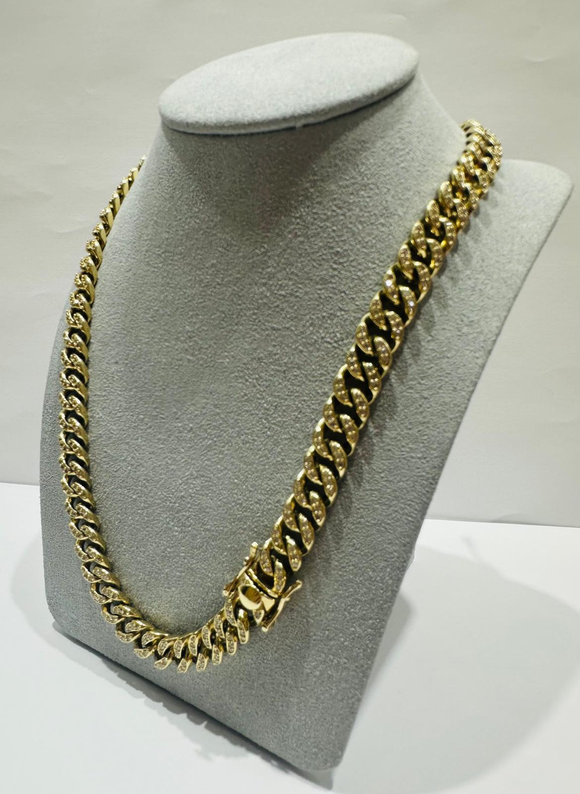 10K GOLD MIAMI CUBAN LINK CHAIN WITH CZ STONE 20" 8.75mm, 75.9gm