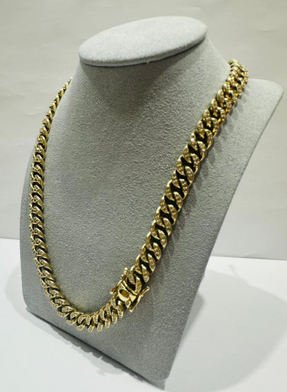 10K GOLD MIAMI CUBAN LINK CHAIN WITH CZ STONE 20" 8.75mm, 75.9gm