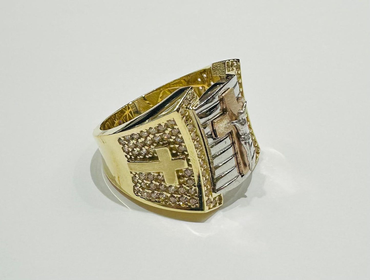 10K GOLD TRI COLOR CROSS RING, SIZE: 9.75,  WEIGHT: 8.3gm