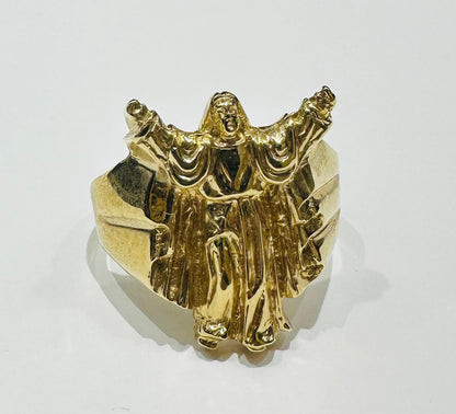 10K GOLD JESUS RING, SIZE: 13.7,  WEIGHT: 11.2gm