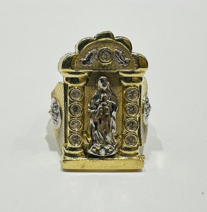 10K GOLD TWO TONED JESUS RING, SIZE:10,  WEIGHT: 7.3gm