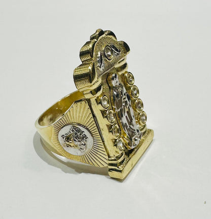 10K GOLD TWO TONED JESUS RING, SIZE:10,  WEIGHT: 7.3gm