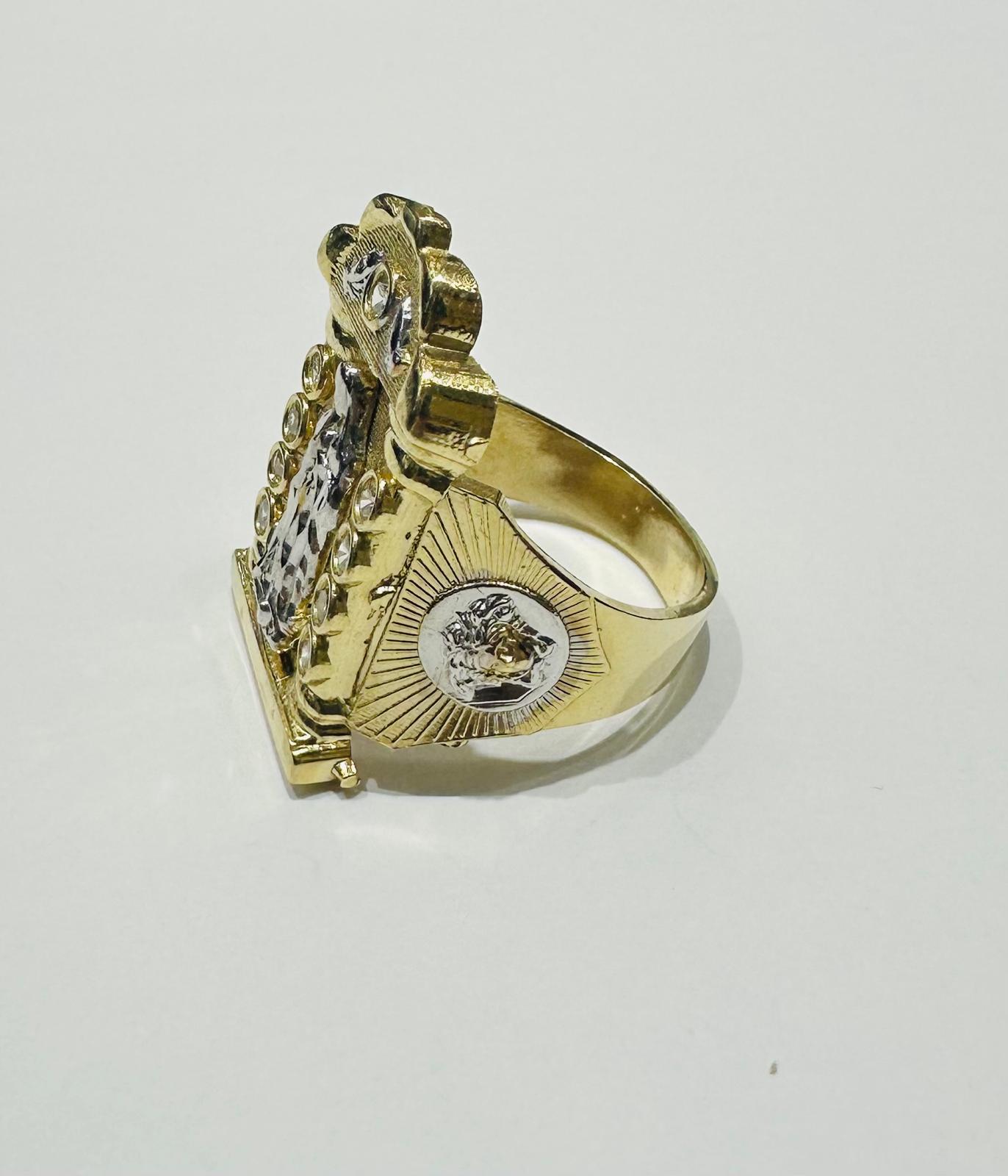 10K GOLD TWO TONED JESUS RING, SIZE:10,  WEIGHT: 7.3gm