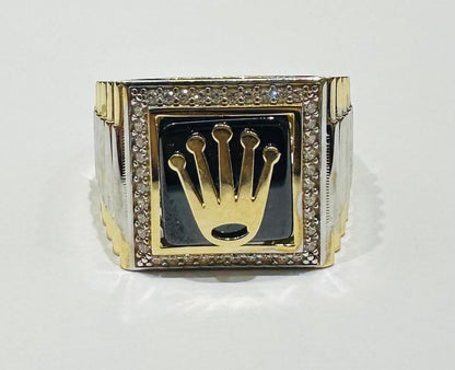 10K GOLD TWO TONED ROLEX RING WITH CZ STONES, SIZE:11.8,  WEIGHT: 9.8gm