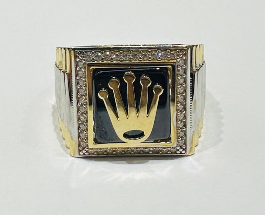 10K GOLD TWO TONED ROLEX RING WITH CZ STONES, SIZE:11.8,  WEIGHT: 9.8gm