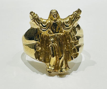 10K GOLD JESUS RING, SIZE: 13.7,  WEIGHT: 11.2gm