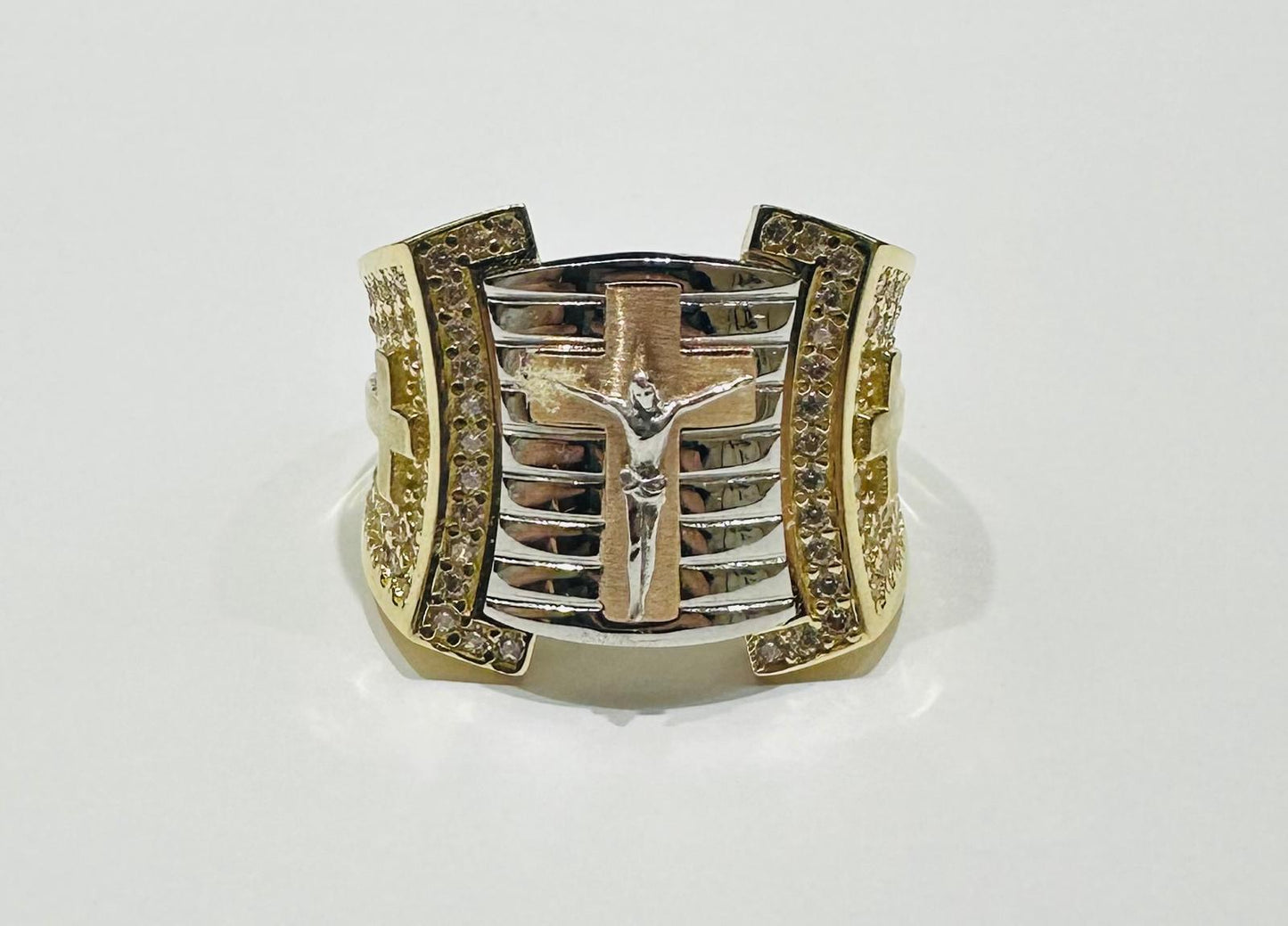 10K GOLD TRI COLOR CROSS RING, SIZE: 9.75,  WEIGHT: 8.3gm