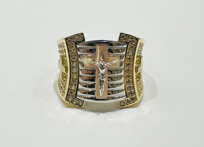 10K GOLD TRI COLOR CROSS RING, SIZE: 9.75,  WEIGHT: 8.3gm