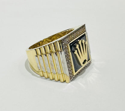 10K GOLD TWO TONED ROLEX RING WITH CZ STONES, SIZE:11.8,  WEIGHT: 9.8gm