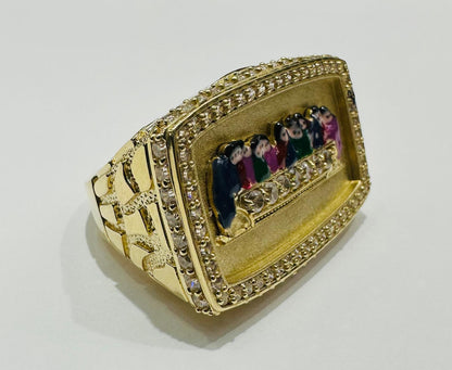 10K GOLD LAST SUPPER RING WITH CZ STONES, SIZE: 10.0,  WEIGHT: 8.4gm