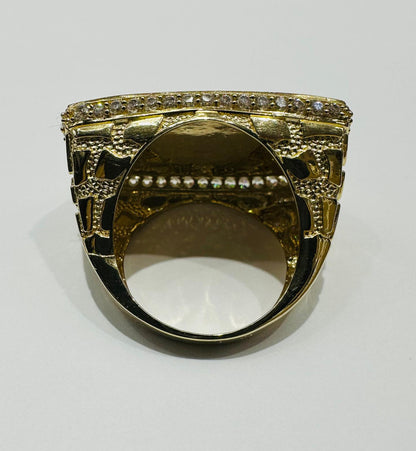 10K GOLD LAST SUPPER RING WITH CZ STONES, SIZE: 10.0,  WEIGHT: 8.4gm
