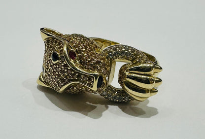 10K GOLD PANTHER RING, SIZE: 6.5,  WEIGHT: 7.2gm