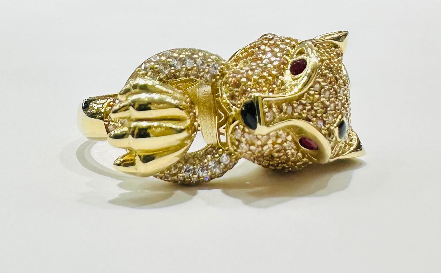 10K GOLD PANTHER RING, SIZE: 6.5,  WEIGHT: 7.2gm