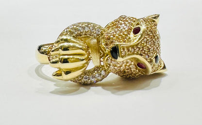 10K GOLD PANTHER RING, SIZE: 6.5,  WEIGHT: 7.2gm