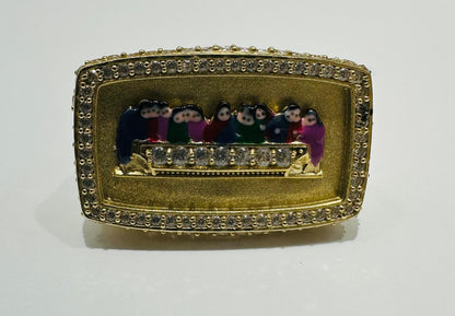 10K GOLD LAST SUPPER RING WITH CZ STONES, SIZE: 10.0,  WEIGHT: 8.4gm