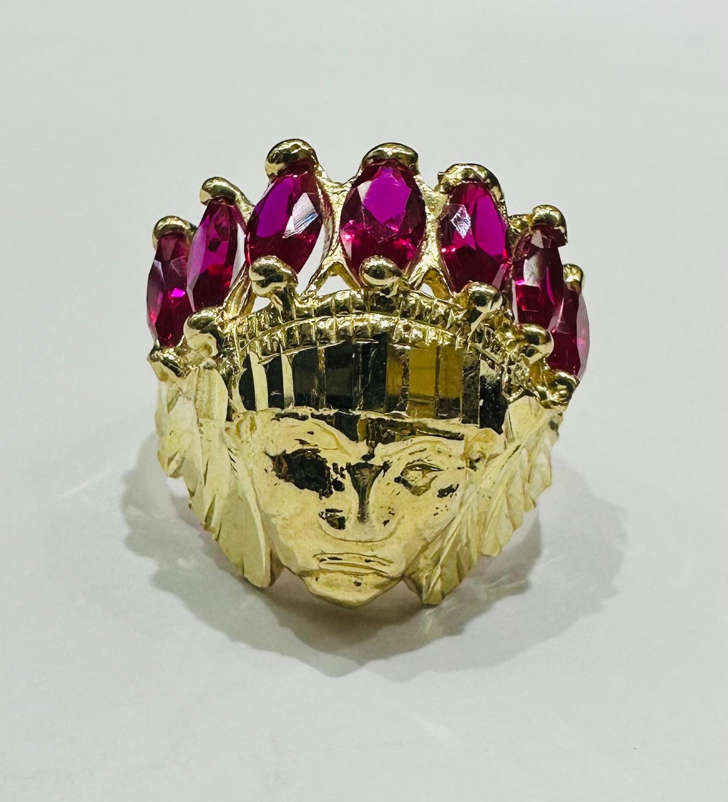 10K GOLD INDIAN CHIEF HEAD RING, SIZE: 7.6,  WEIGHT: 5.8gm