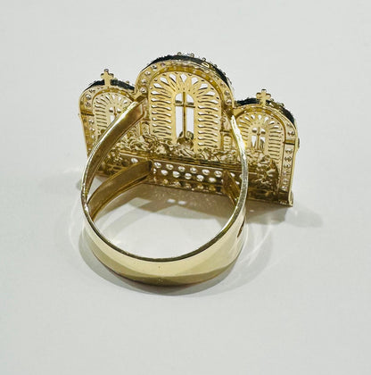 10K GOLD TWO TONED LAST SUPPER RING WITH CZ STONES, SIZE: 10.2,  WEIGHT: 5.3gm