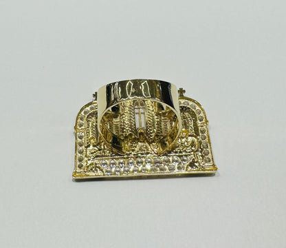 10K GOLD TWO TONED LAST SUPPER RING WITH CZ STONES, SIZE: 10.0,  WEIGHT: 8.2gm